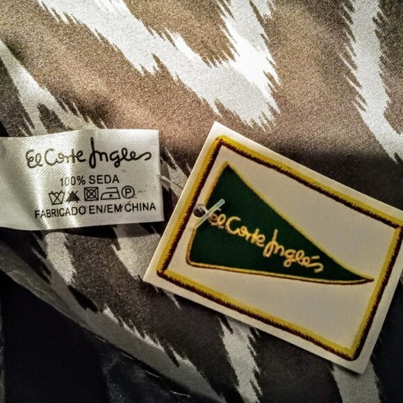 El Corte Ingles Taupe & White Square Silk Scarf - Picture 5 of 6